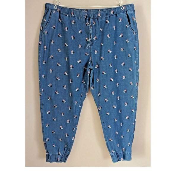 Disney Minnie Mouse Pants Women's 2X Plus Denim Jogger All Over Print - Picture 1 of 4